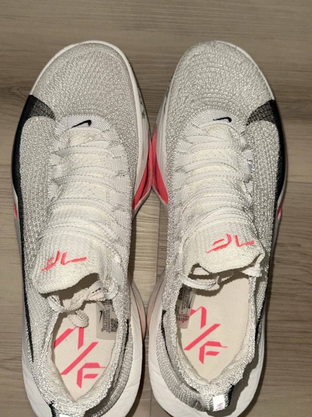 Nike White and Pink Men’s Alphafly Style Running Shoes with Black Swoosh